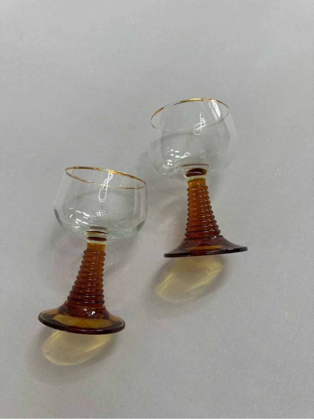 Vintage Luminarc France Amber Beehive Bourbon Cocktail Wine Glasses Set of 2